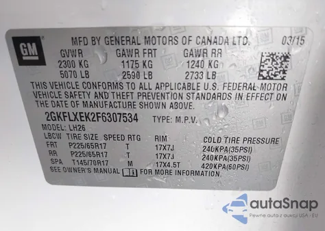 2015 GMC Terrain Slt-1 z USA, uszkodzony, nr VIN 2GKFLXEK2F6307534